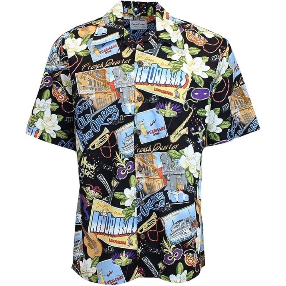 David Carey New Orleans Camp Shirt Black Button Up Collared Short Sleeve Mens M - Picture 15 of 15